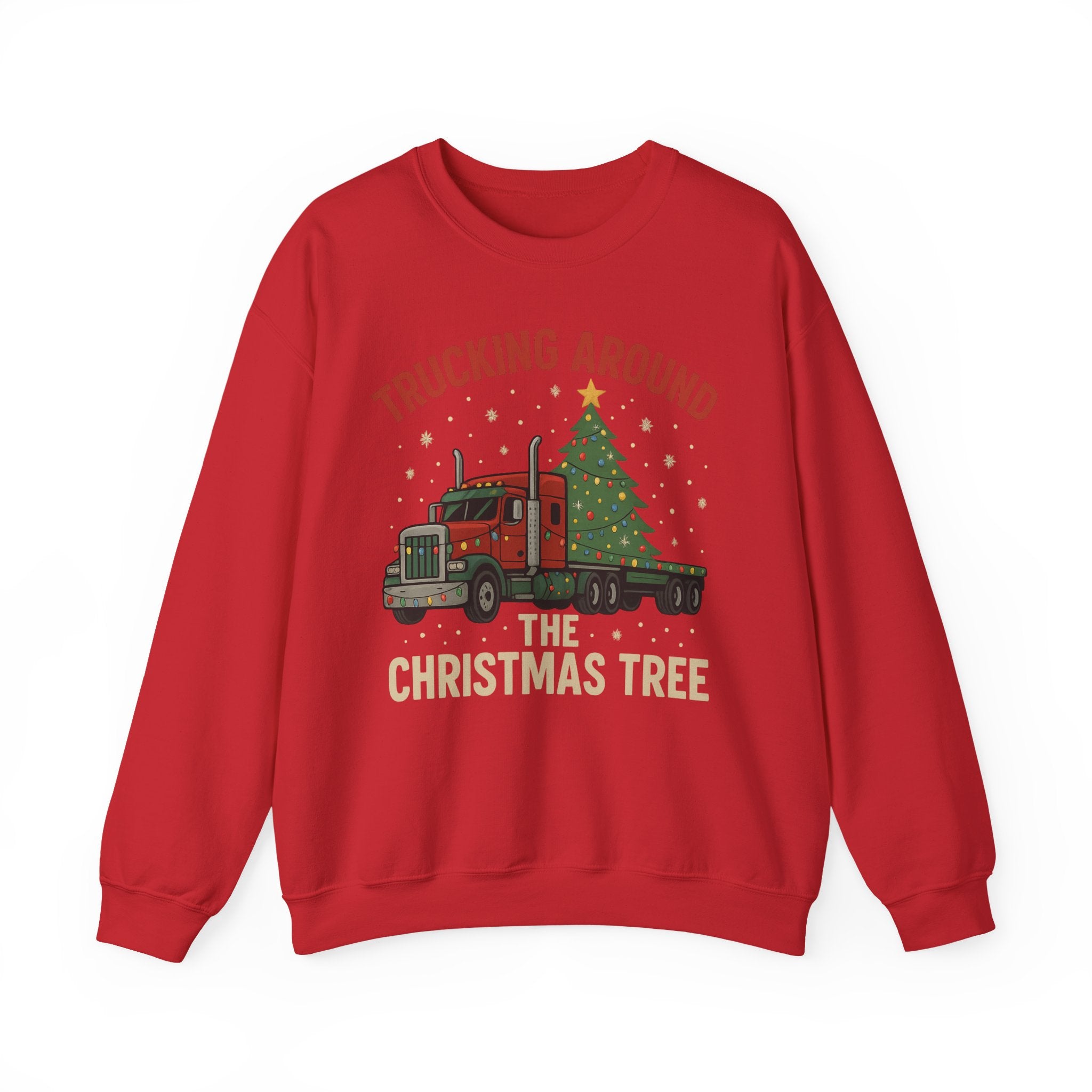 Crewneck Sweatshirt — "Trucking Around the Christmas Tree" Holiday Semi Truck Graphic