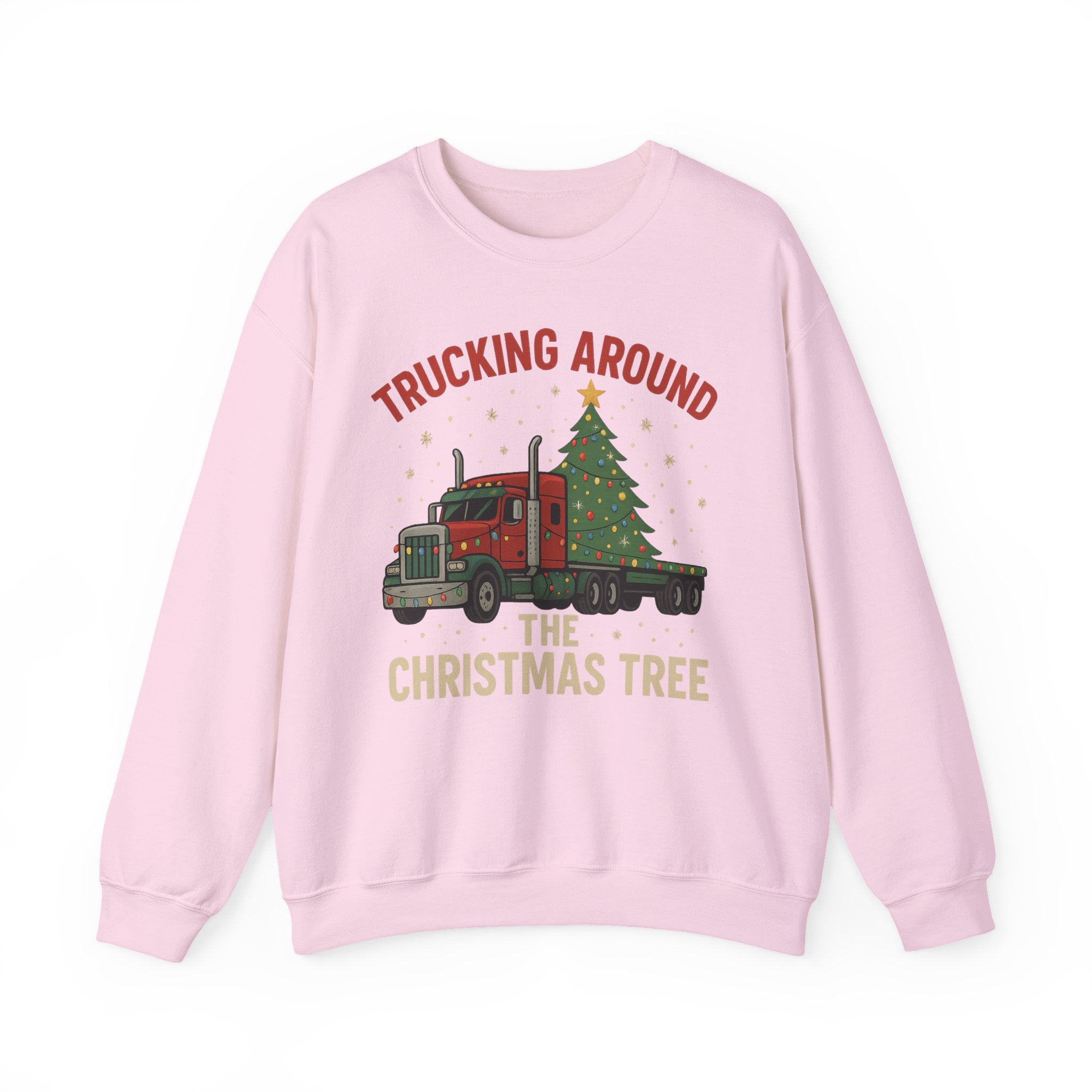 Crewneck Sweatshirt — "Trucking Around the Christmas Tree" Holiday Semi Truck Graphic