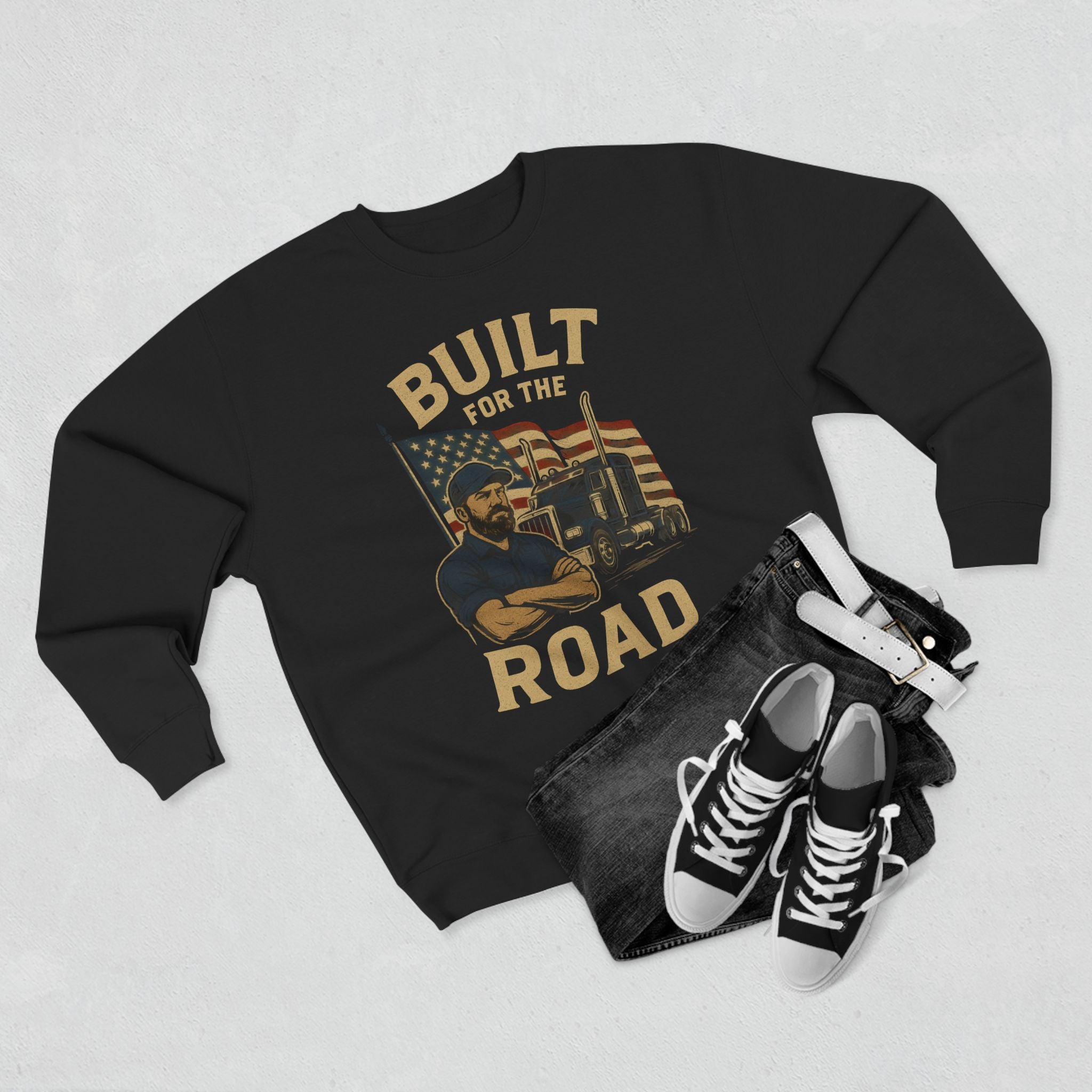 Built for the Road Crewneck Sweatshirt — American Trucker Vintage Logo