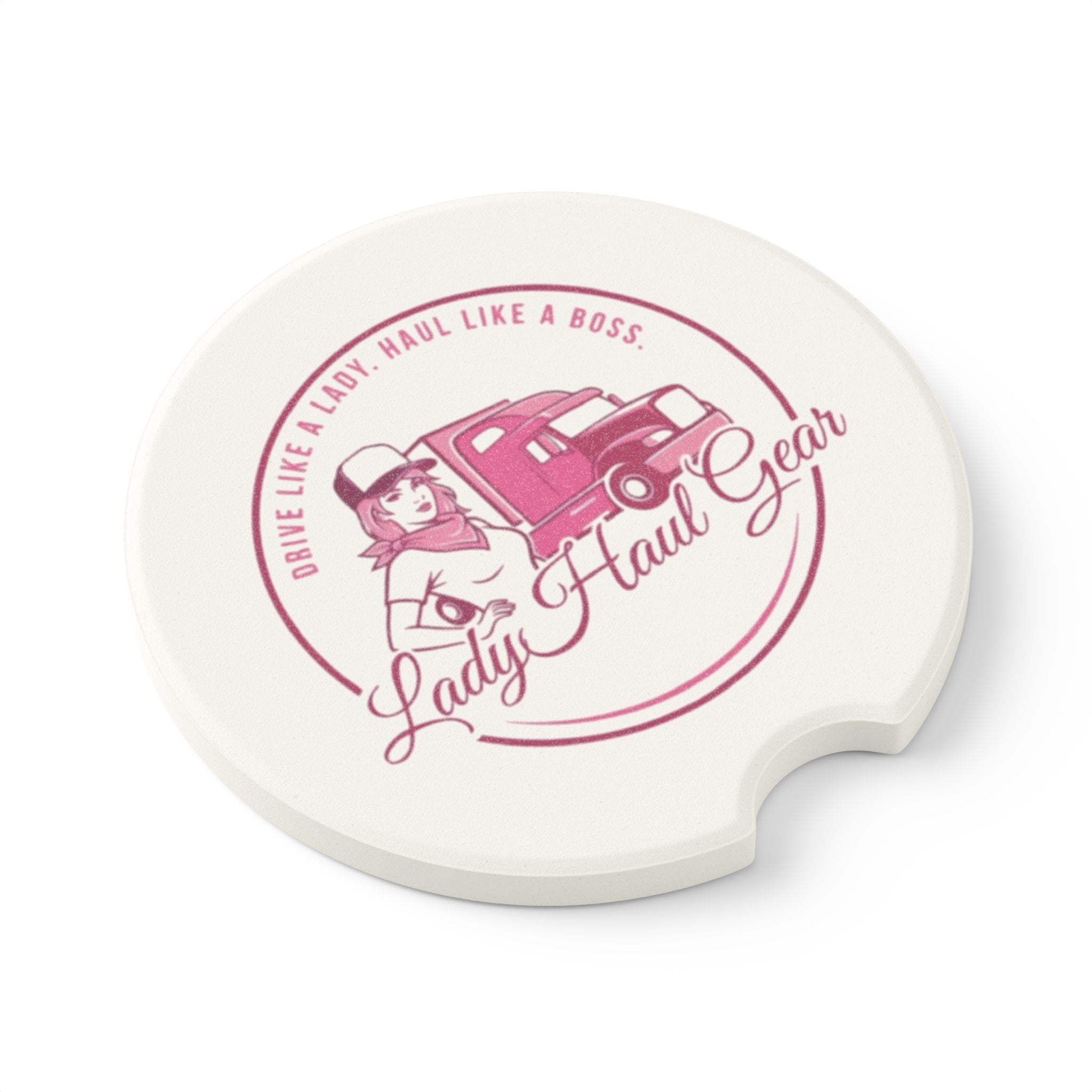 Car Coaster — "Lady Haul Gear" Soapstone Drink Coaster for Female Truckers