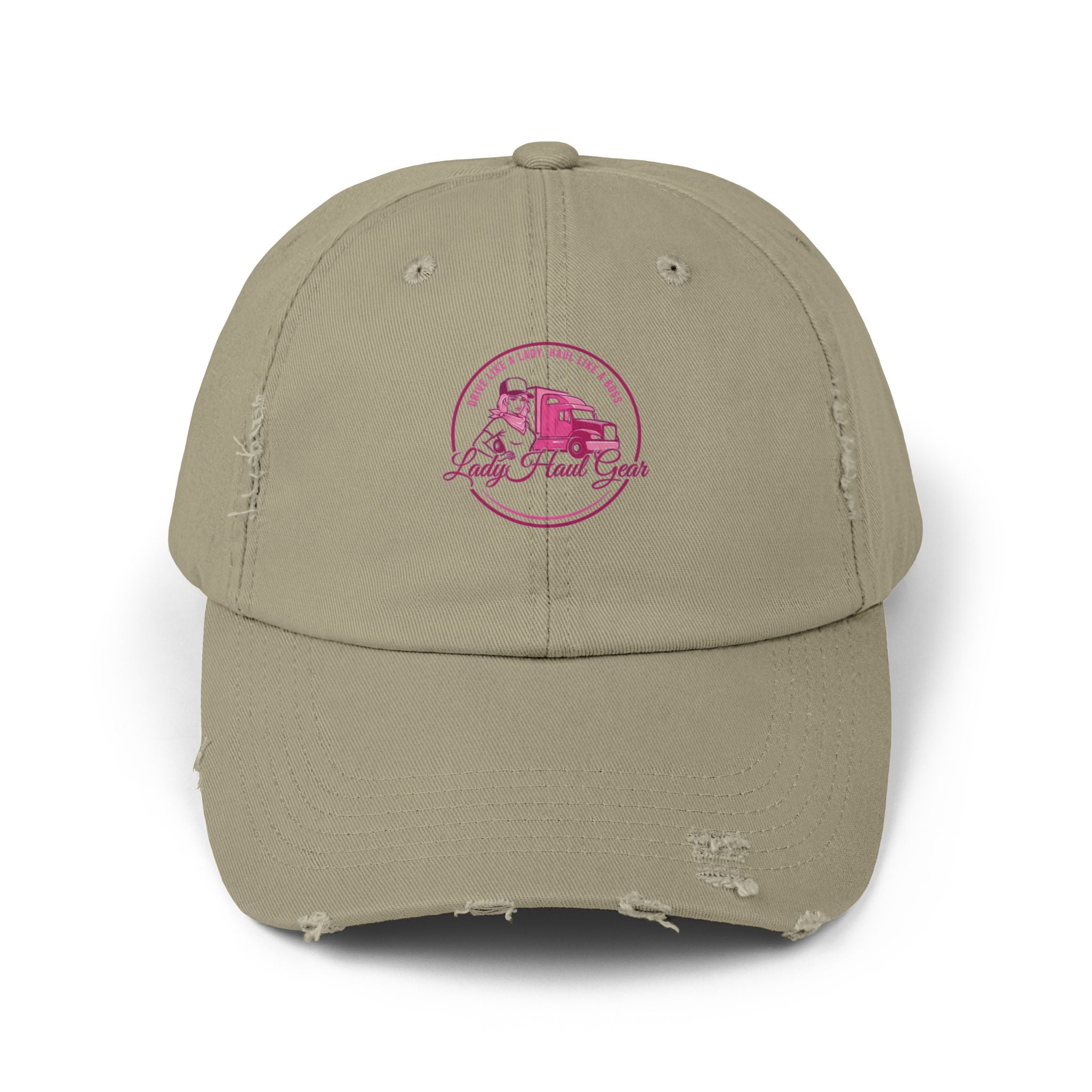 Distressed Dad Hat with Pink Classic Camper Logo