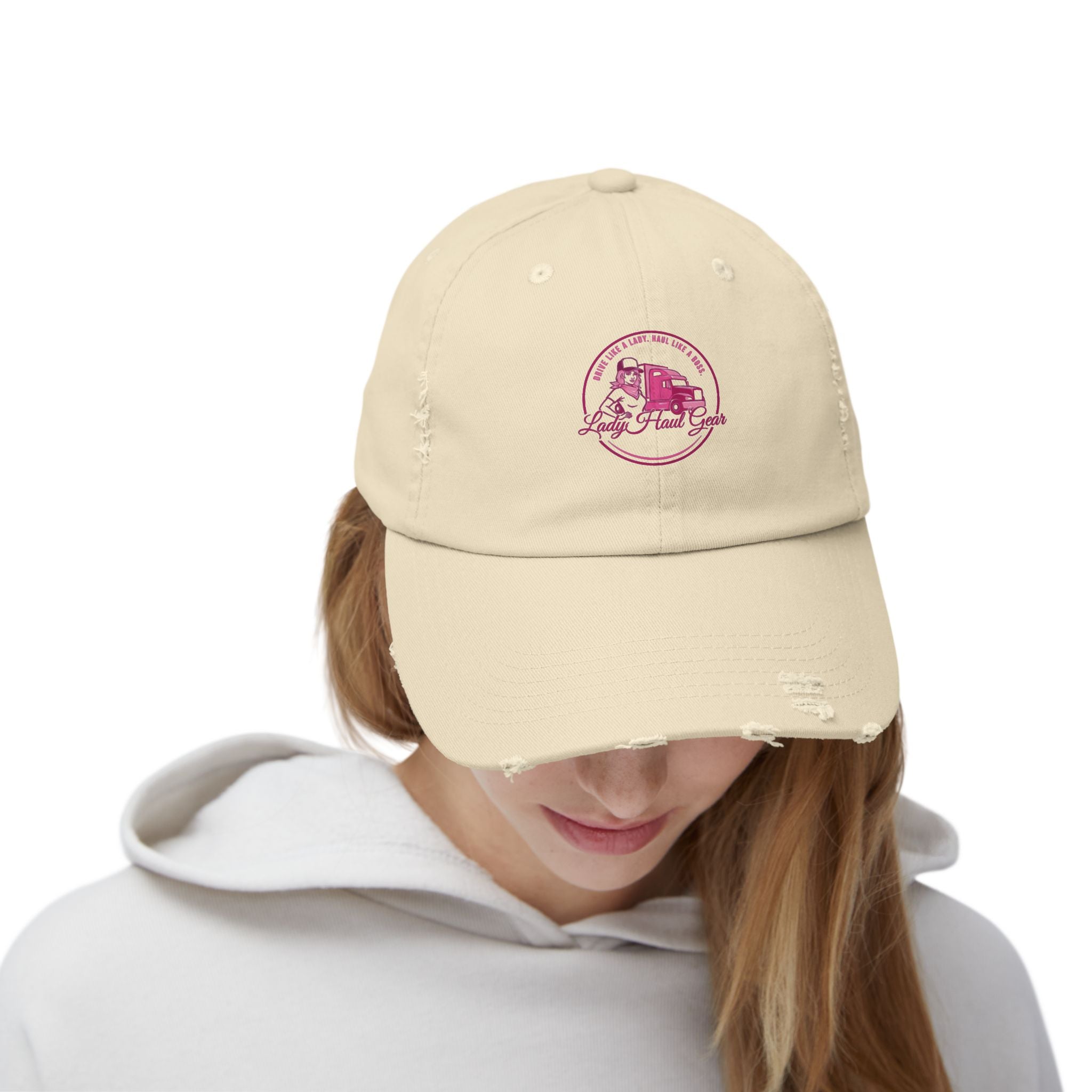 Distressed Dad Hat with Pink Classic Camper Logo