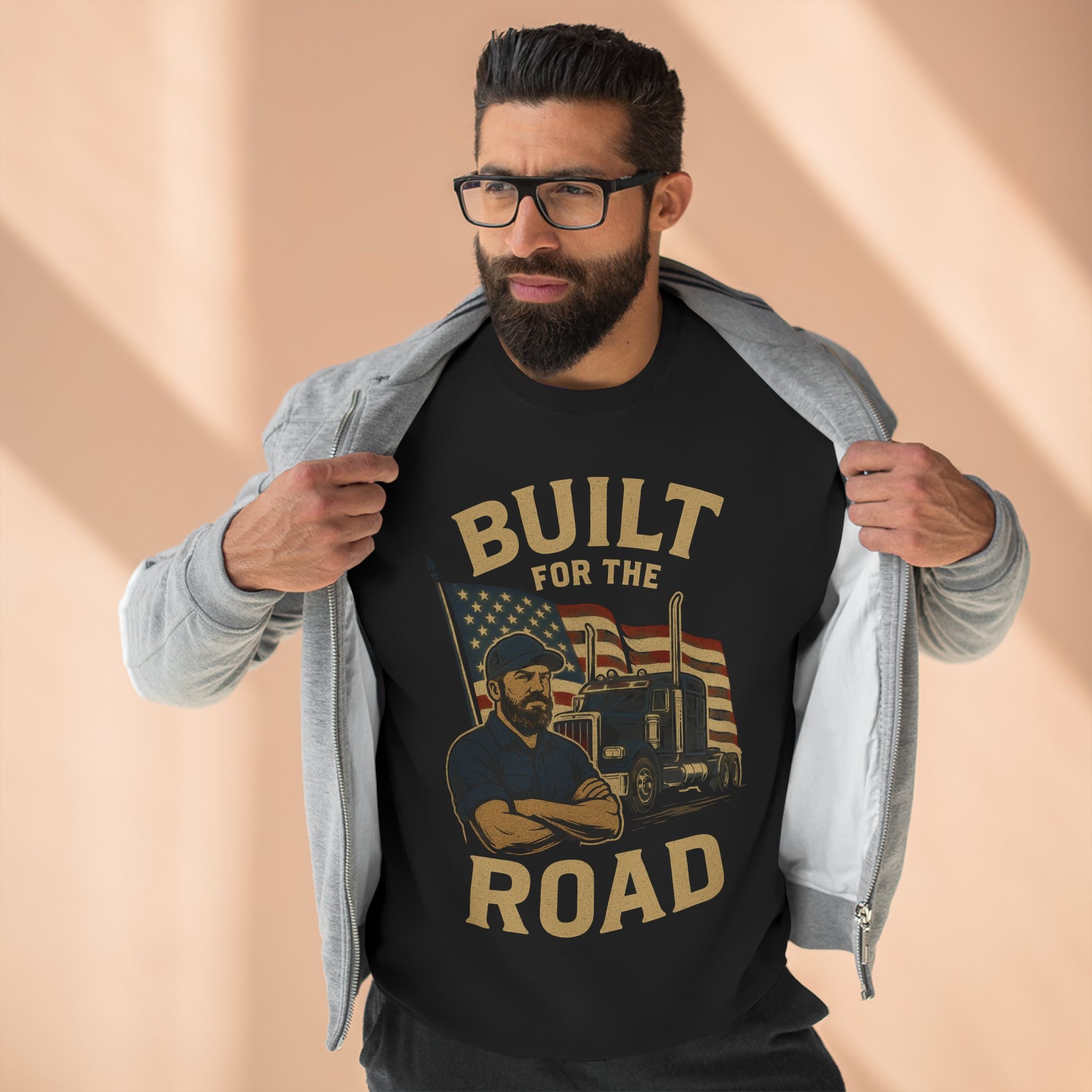 Built for the Road Crewneck Sweatshirt — American Trucker Vintage Logo
