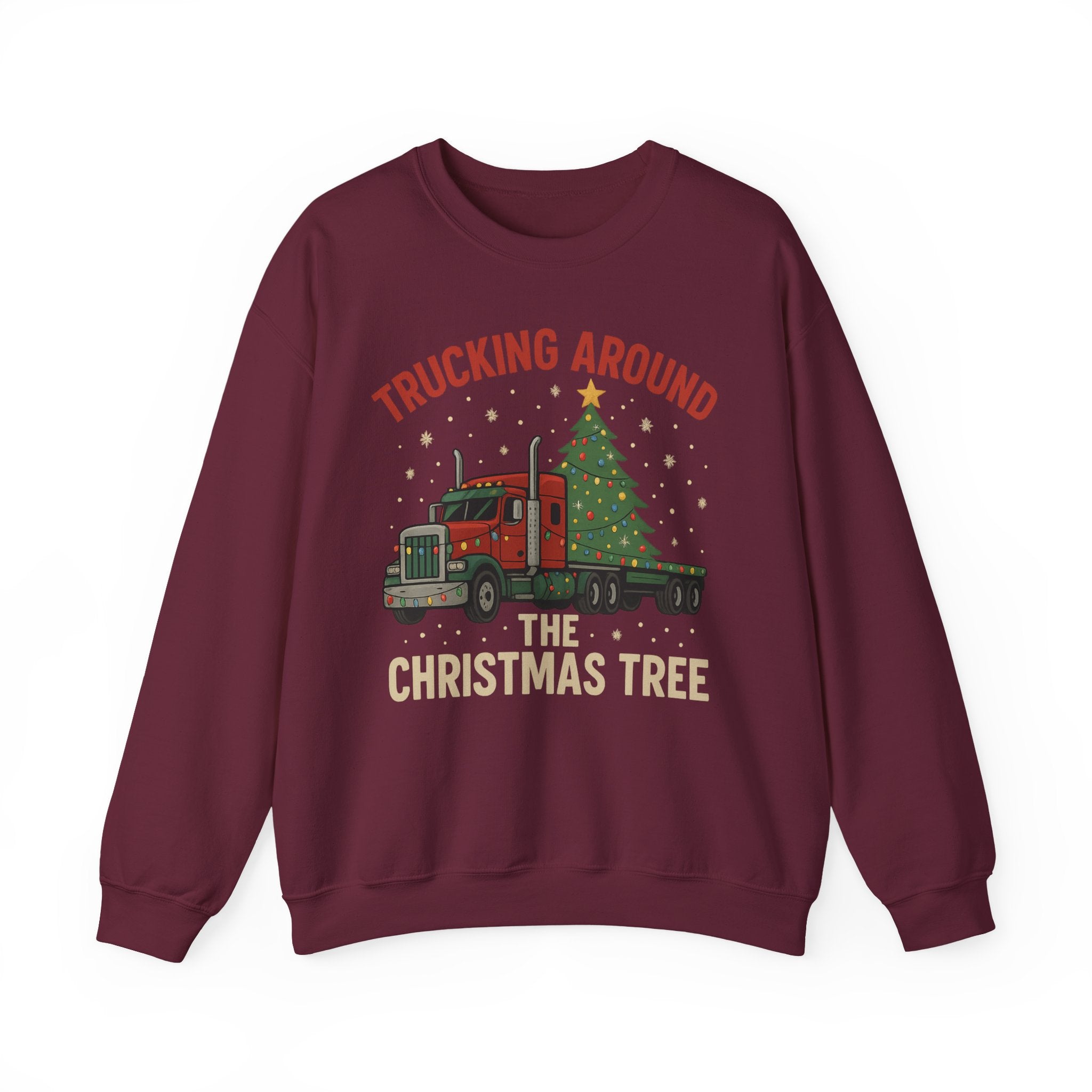 Crewneck Sweatshirt — "Trucking Around the Christmas Tree" Holiday Semi Truck Graphic